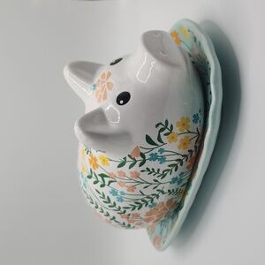 Floral Pig-Shaped Ceramic Butter Dish